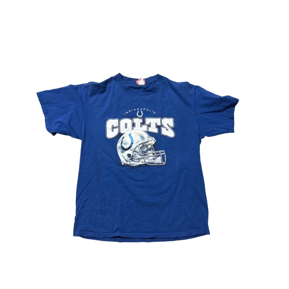 Vintage Indianapolis Colts NFL Helmet Graphic T Shirt Blue Football Tee Men's